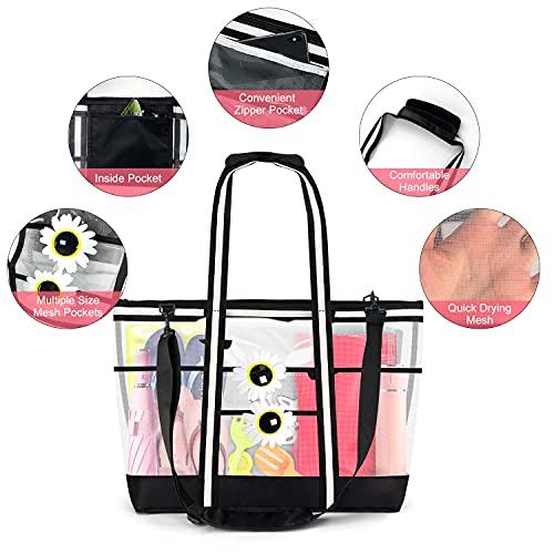 Wisdom1674 Bolsas de Playa Grandes, Bolsa Playa de Malla Duradera, Bolsa de Compras Reutilizable Bolsa Tote para Almacenamiento Juguetes, Picnic, Natación y Camping