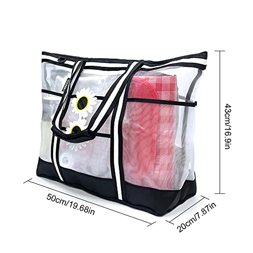 Wisdom1674 Bolsas de Playa Grandes, Bolsa Playa de Malla Duradera, Bolsa de Compras Reutilizable Bolsa Tote para Almacenamiento Juguetes, Picnic, Natación y Camping