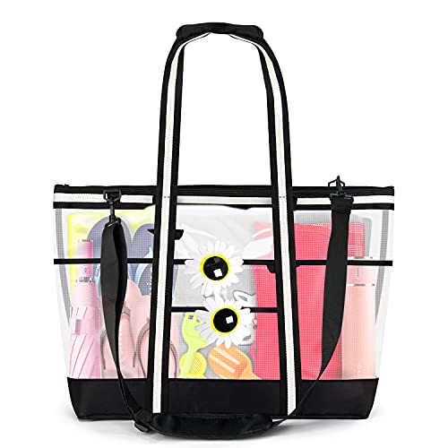 Wisdom1674 Bolsas de Playa Grandes, Bolsa Playa de Malla Duradera, Bolsa de Compras Reutilizable Bolsa Tote para Almacenamiento Juguetes, Picnic, Natación y Camping