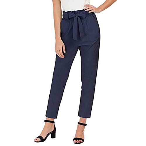 WJANYHN Los Pantalones Casuales de la Moda de Las Mujeres plisaron los Noveno Pantalones del Vendaje