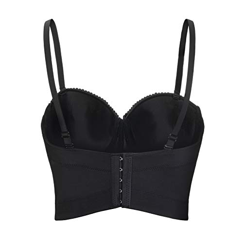 Woboren Push up Bustier Crop Top para Mujer Gothic Punk Rhinestone Corset Clubwear Party Bra (Negro, L)