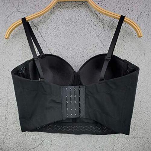 Woboren Push up Bustier Crop Top para Mujer Gothic Punk Rhinestone Corset Clubwear Party Bra (Negro, L)