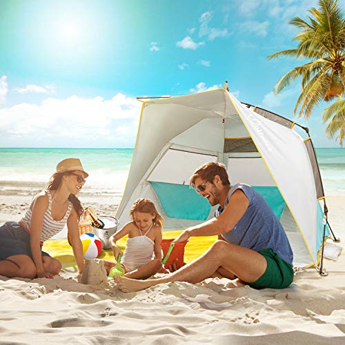 WolfWise Tienda De Playa Bebe 3-4 Personas Carpa de Refugio de Sol Carpa de Sombra para Playa Tienda Campaña con Anti-UV 50 Protección Solar para Al Aire Libre Vacaciones en la Playa