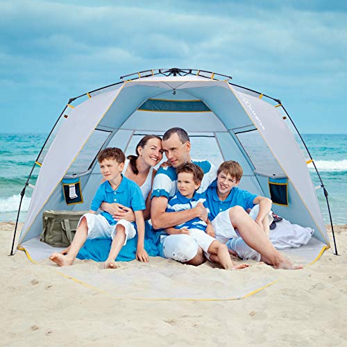 Wolfwise Tienda De Playa Bebe 3-4 Personas Carpa de Refugio de Sol Carpa de Sombra para Playa Tienda Campaña con Anti-UV 50 Protección Solar para Al Aire Libre Vacaciones en la Playa