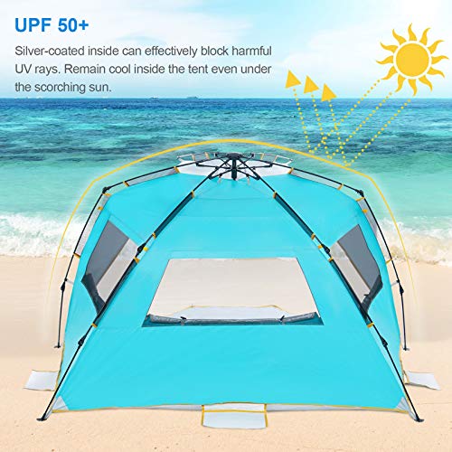 Wolfwise Tienda De Playa Bebe 3-4 Personas Carpa de Refugio de Sol Carpa de Sombra para Playa Tienda Campaña con Anti-UV 50 Protección Solar para Al Aire Libre Vacaciones en la Playa