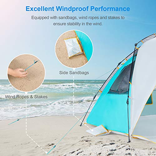 Wolfwise Tienda De Playa Bebe 3-4 Personas Carpa de Refugio de Sol Carpa de Sombra para Playa Tienda Campaña con Anti-UV 50 Protección Solar para Al Aire Libre Vacaciones en la Playa