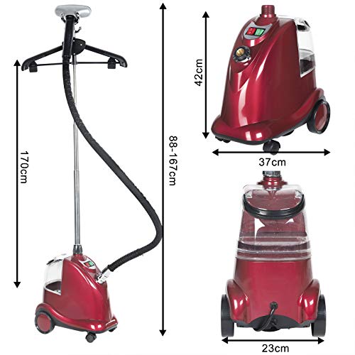 WOLTU Plancha de Vapor Vertical Altura Ajustable Profesional Plancha Ropa Vapor de 2200W, 3L Continuo de Alta Potencia Plástico con Cepillo y Perchas Rojo DG004rt