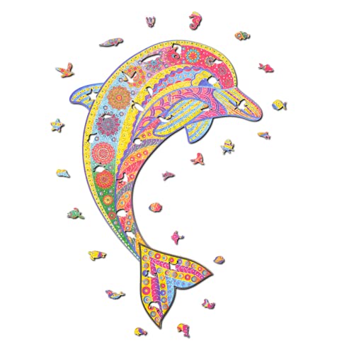 Woody Puzzles® Delfin Jigsaw - Puzzle de madera para adultos y niños, 285 piezas, tamaño XL, 40,30 x 35,7 cm