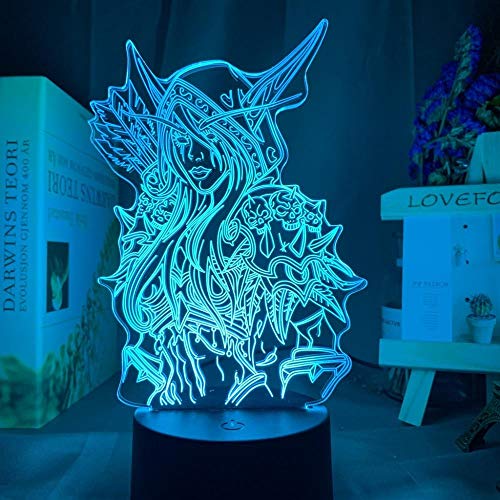 World Of Sylvanas Windrunner 3D Led Night Light para habitación de niños The Dark Lady Illusion Lamp The Banshee Queen Lámpara de mesa Wow-7_Colors_No_Remote