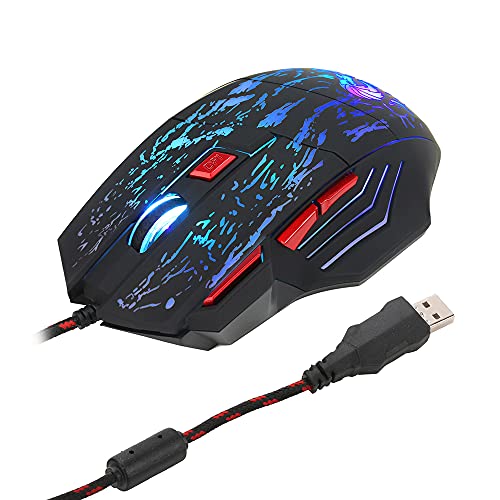 Wscoficey Ratón para juegos H300, ratón RGB con cable con 7 botones, diseño ergonómico de agarre cómodo, ajustable 5500 DPI para PC, ordenador, portátil, ventanas y más