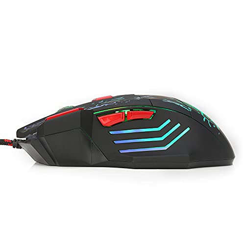Wscoficey Ratón para juegos H300, ratón RGB con cable con 7 botones, diseño ergonómico de agarre cómodo, ajustable 5500 DPI para PC, ordenador, portátil, ventanas y más