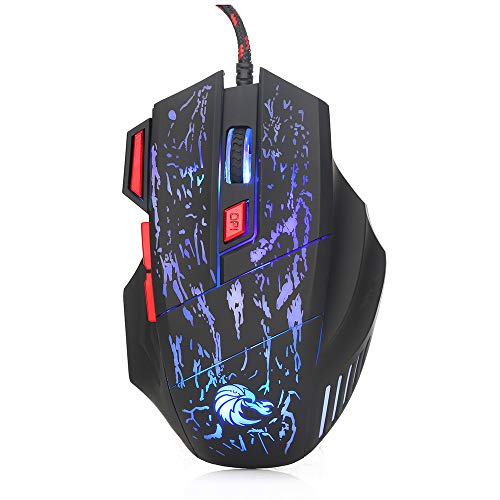 Wscoficey Ratón para juegos H300, ratón RGB con cable con 7 botones, diseño ergonómico de agarre cómodo, ajustable 5500 DPI para PC, ordenador, portátil, ventanas y más