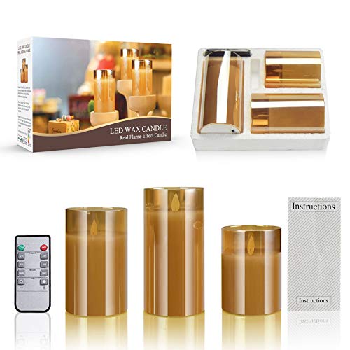 Wsnan 3 Pieces Led Wax Candles Flickering Sterno Large lattern, Electric Timer Function for Parties, Home Decor and Festivals Celebrations