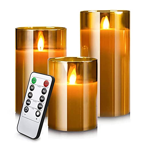 Wsnan 3 Pieces Led Wax Candles Flickering Sterno Large lattern, Electric Timer Function for Parties, Home Decor and Festivals Celebrations
