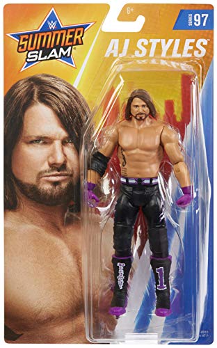 WWE - SummerSlam Figura de acción luchador AJ Styles con accesorios de lucha Juguetes niños +6 años (Mattel GCB64)