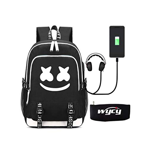 WYCY Mochila Luminosa Mochila Escolar de Gran Volumen 36L con Puerto de Carga USB y Línea de Audio Mochila Escolar Unisex Mochila con Luminosa Caja de Lápices (Marshmellow)