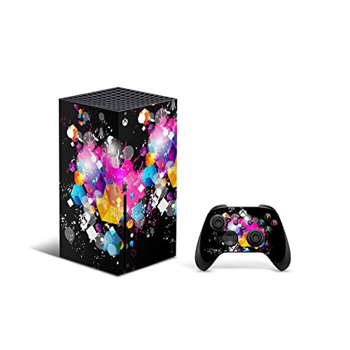 X1 Series X Console Controller Skin De 46 North Design, 3M Technology La Misma Calidad De Calcomanía Para Automóviles, Disco Negro Neón Splash Colores Rosa Amarillo, Duradera, Fabricado En Canadá