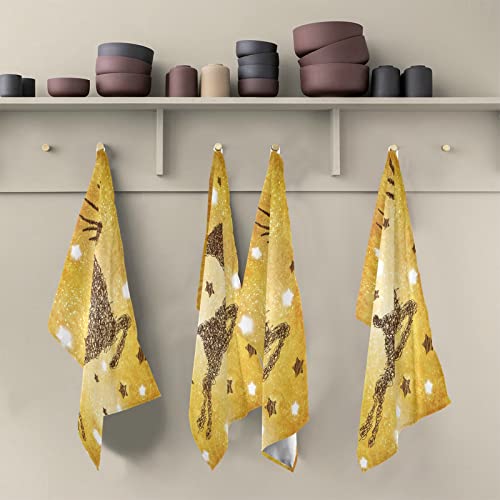 xigua Paquete de 4 paños de cocina navideños Golden Deer Starl absorbentes toallas de mano para el hogar, restaurante, plato limpio, 28 x 18 pulgadas