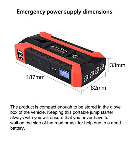 XYQCPJ Car Jump Starter Pack, Multifunción Portátiles Arrancador de Coche de Herramientas (6.0L de Gasolina o 4.0L de Diesel) Eléctricas Brújula Martillo de Seguridad Inflador 89800mAh