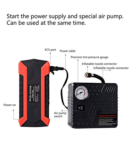 XYQCPJ Car Jump Starter Pack, Multifunción Portátiles Arrancador de Coche de Herramientas (6.0L de Gasolina o 4.0L de Diesel) Eléctricas Brújula Martillo de Seguridad Inflador 89800mAh