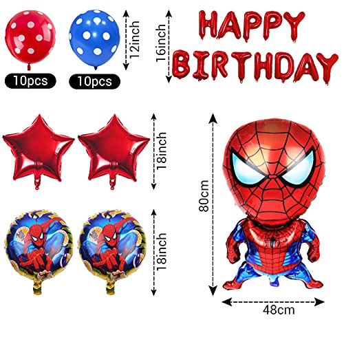 Yisscen Decoración de Cumpleaños Globo de Spiderman,Super Heroes Fiesta Temática Set de Decoración,Globos de Cumpleaños de Helio de Látex,Suministros de Decoración para Niños Globo de Aluminio