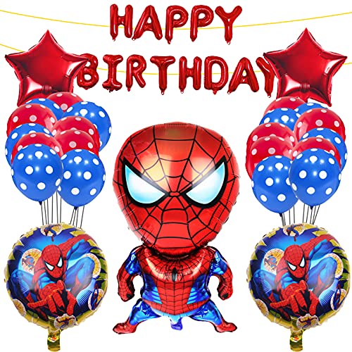Yisscen Decoración de Cumpleaños Globo de Spiderman,Super Heroes Fiesta Temática Set de Decoración,Globos de Cumpleaños de Helio de Látex,Suministros de Decoración para Niños Globo de Aluminio