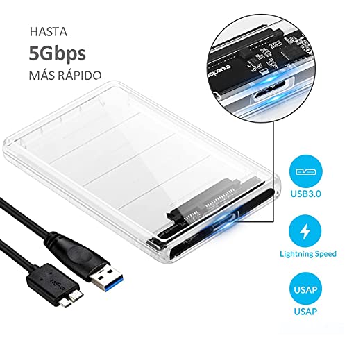 YiYunTE Carcasa Disco Duro 2.5" USB 3.0 Caja Disco Duro Externo Transparante Carcasa HDD SSD SATA I II III 2.5" Caja HDD SSD SATA 7 9.5mm con UASP Carcasa Disco Duro Externo para Windows Linux Mac OS