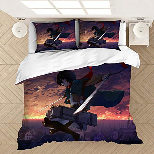 YJJYLMT habitación juegos de fundas para edredón Juego de ropa de cama con estampado 3D de Anime Attack on Titan, fundas de edredón, fundas de almohada, juego de edredón, ropa de cama, ropa de cama Ju