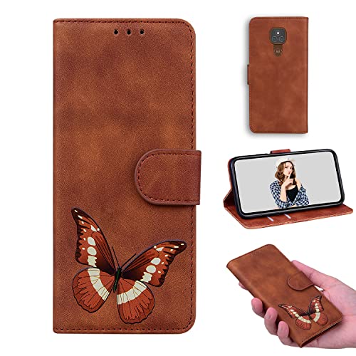 YKTO Bookstyle Cartera para Motorola Moto G9 Play/E7 Plus Billetera Soporte Abatible Funda Mariposa Apto Piel Folio Cuero PU Case Interior TPU Ranura Tarjeta para Motorola Moto G9 Play/E7 Plus-Marrón