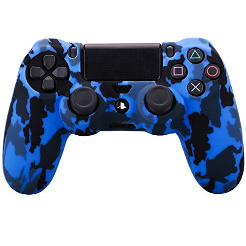 YoRHa Transferencia de Agua Camuflaje de impresión Silicona Caso Piel Fundas Protectores Cubierta para Sony PS4/slim/Pro Mando x 2(Rojo + Azul) con Pro los puños Pulgar Thumb gripsx 8