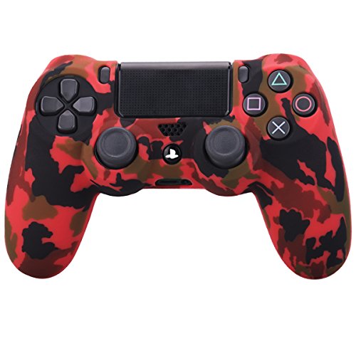 YoRHa Transferencia de Agua Camuflaje de impresión Silicona Caso Piel Fundas Protectores Cubierta para Sony PS4/slim/Pro Mando x 2(Rojo + Azul) con Pro los puños Pulgar Thumb gripsx 8