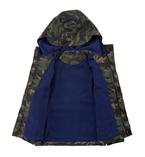 YoungSoul Chaqueta Impermeable Camuflaje Niño - Cortavientos con Forro Polar - Chubasquero Deportivo con Capucha, Ejercito Verde, 9-10 años/Tamaño XL