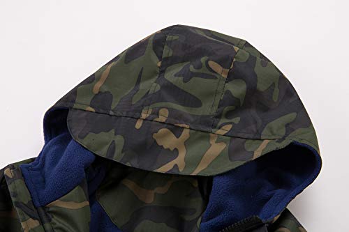 YoungSoul Chaqueta Impermeable Camuflaje Niño - Cortavientos con Forro Polar - Chubasquero Deportivo con Capucha, Ejercito Verde, 9-10 años/Tamaño XL