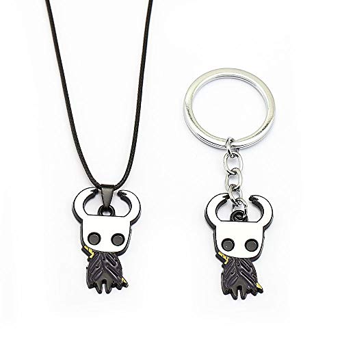 YUNMENG Juego Hollow Knight Metal Llavero de aleación de Esmalte Colgante Collar Cadena de Cuero Gargantilla Llavero joyería para Hombre