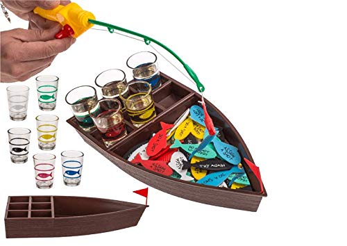 Zeus Party Juego de mesa Drinking Game Fishing con 4 vasos de chupito de cristal