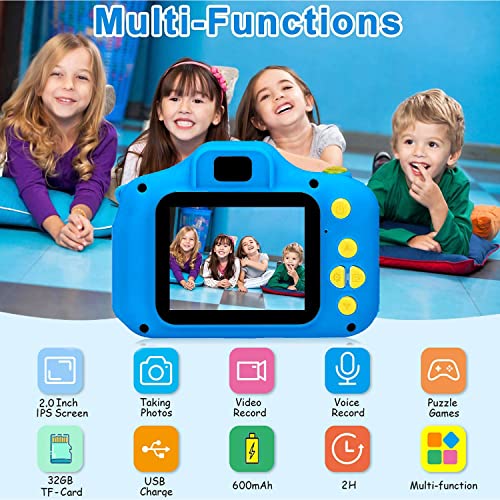 ZStarlite Cámara Digital para Niños, 1080P 2.0" HD Selfie Video Cámara Infantil, Regalos Ideales para Niños Niñas de 3-10 Años, con Tarjeta TF 32 GB, Lector de Tarjetas (Azul Amarillo)