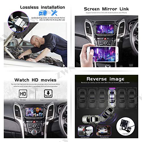 ZWNAV 7 Pulgadas Andriod 10.0 Double DIN Auto Stereo Navi Bluetooth GPS Navigation para Hyundai I30 Elantra GT 2012-2016 Unidad de Control del Volante WiFi USB Carplay Mirror Link (4G RAM 64G ROM)