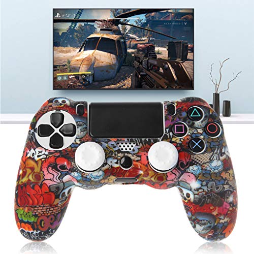 ZZALLL Gamepad Controller Funda Protectora Funda de Silicona + 2 Tapas de Agarre para PS4