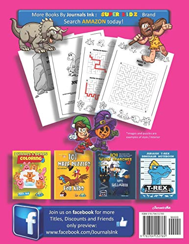 101 Mazes For Kids 2: SUPER KIDZ Book. Children - Ages 4-8 (US Edition). Dinosaur Cave woman custom art interior. 101 Puzzles with solutions - Easy to ... book for fun activity time! (Dinosaurs 19MD5)