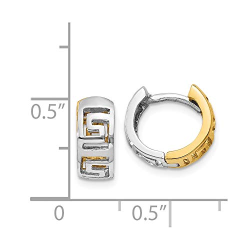 14k Two Tone Gold Greek Key Hinged Hoop Earrings