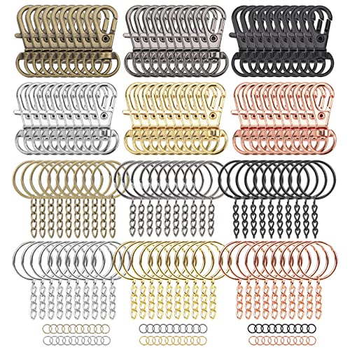 180 piezas de llaveros con cierre giratorio que incluye 60 piezas de ganchos de cordón 60 piezas de llaveros divididos con cadena 60 piezas de ganchos de ojo de tornillo en 6 colores