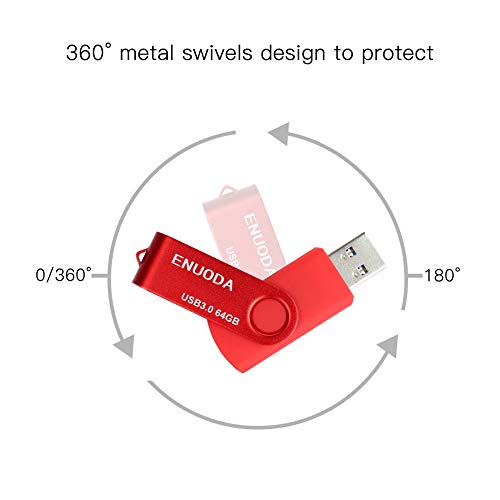 2 Piezas 64GB USB 3.0 ENUODA Pendrive Pivote Memorias Giratoria Plegable Diseño de Cierre (Negro Rojo)