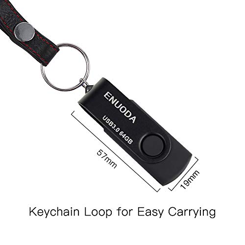 2 Piezas 64GB USB 3.0 ENUODA Pendrive Pivote Memorias Giratoria Plegable Diseño de Cierre (Negro Rojo)