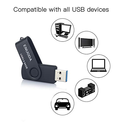 2 Piezas 64GB USB 3.0 ENUODA Pendrive Pivote Memorias Giratoria Plegable Diseño de Cierre (Negro Rojo)