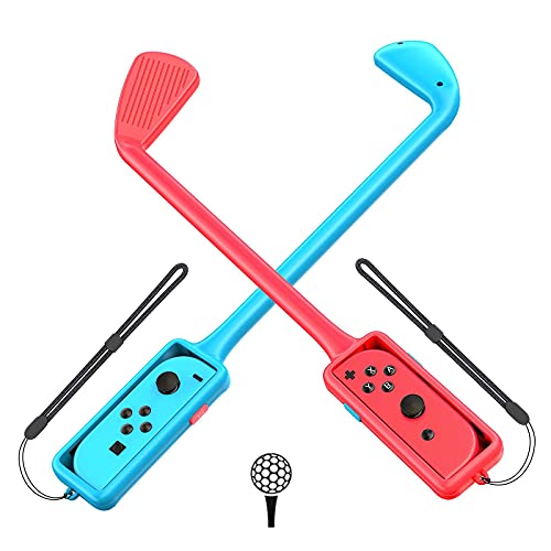 [2 Piezas] GTAplam Golf Club Compatible con Nintendo Switch, Joy con Controller Grip para Mario Golf, Golf Games Hand Grip Accesorios para Super Rush - Rojo y Azul