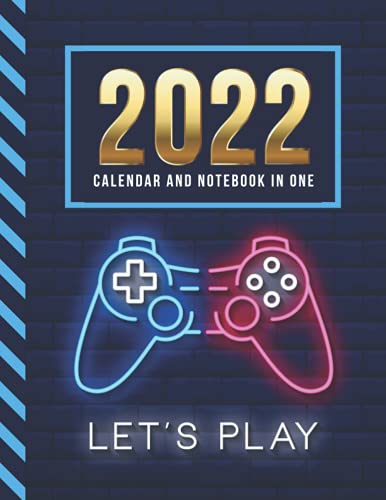 2022 Calendar and Notebook In One: 8.5x11 Monthly Planner with Note Paper Combo / Neon Game Controller - Gamer Art / Large Organizer With Whole Month ... Ruled Lined Sheets / Life Organizing Gift