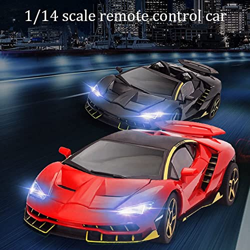 2.4GHz Electric RC Sport Racing Car 1/14 Scale Remote Control Racing Car Three Doors Can Be Opened Solid Car Shell with Light Flat Running Rally Remote Control Car