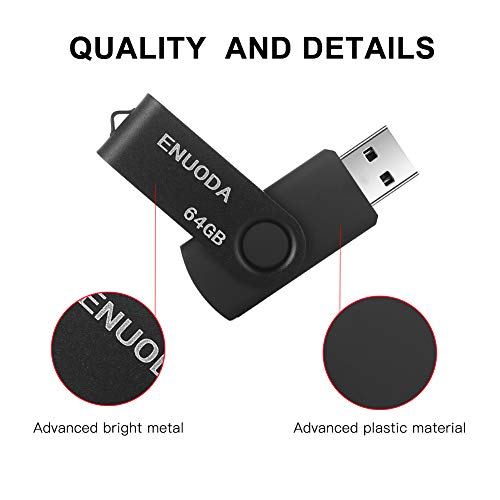 3 Piezas 64GB USB 2.0 ENUODA Pendrive Pivote Memorias Giratoria Plegable Diseño de Cierre (Negro Dorado Rojo)