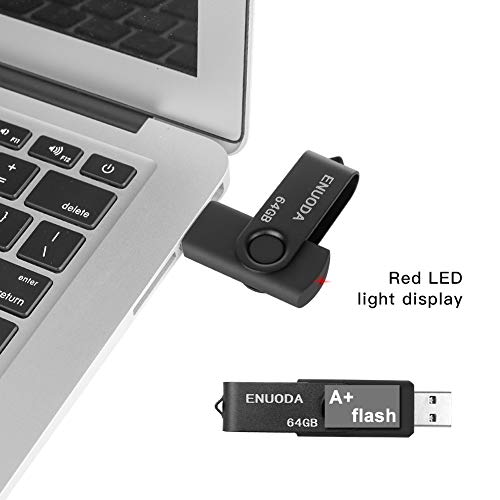 3 Piezas 64GB USB 2.0 ENUODA Pendrive Pivote Memorias Giratoria Plegable Diseño de Cierre (Negro Dorado Rojo)