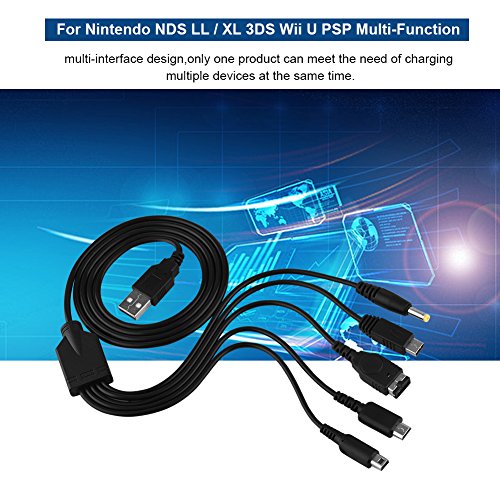 5 en 1 cargador USB para Nintendo NDS LL/XL 3DS Wii U PSP Cable de carga multifunción, 47.2in